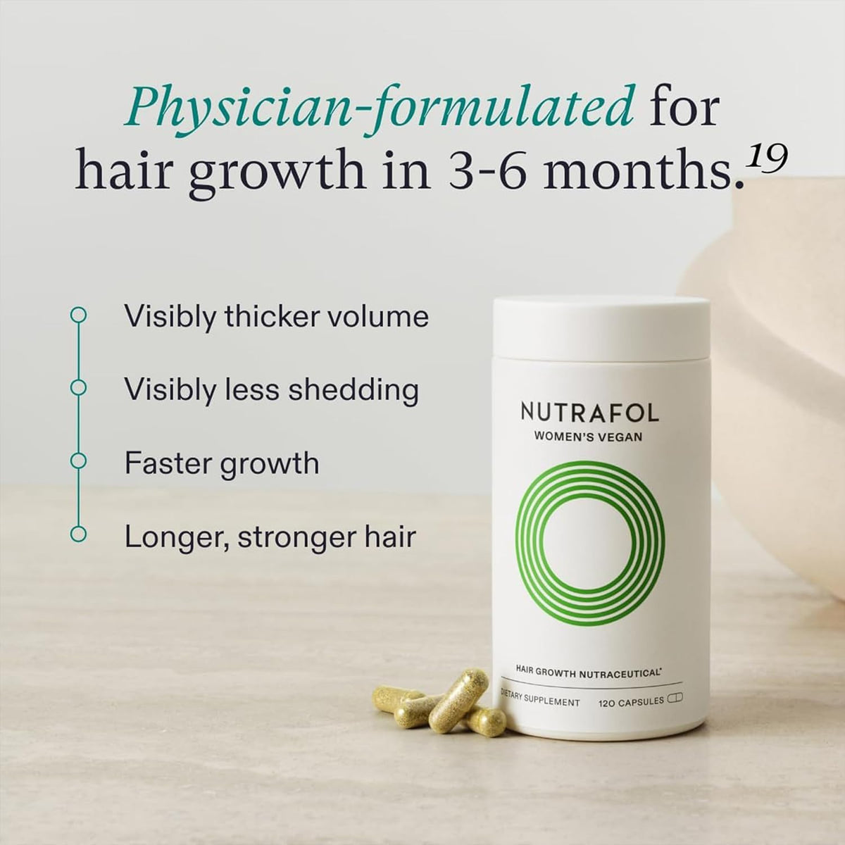 Nutrafol Women's Hair Growth Supplements, For Women 18-44 Years Old, Clinically Tested for Visibly Thicker, Stronger Hair, Dermatologist Recommended NOT THE VEGAN VERSION-