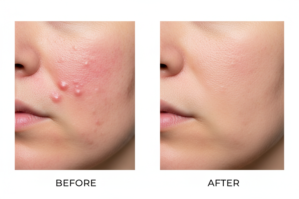 make the left side a more inflamed pustual acne